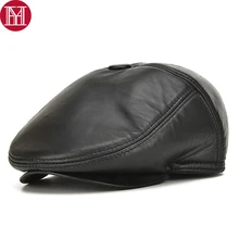 Мужские шапки-ушанки из натуральной кожи, мужские повседневные Шапки из натуральной овечьей кожи, осенне-зимний берет из овечьей кожи