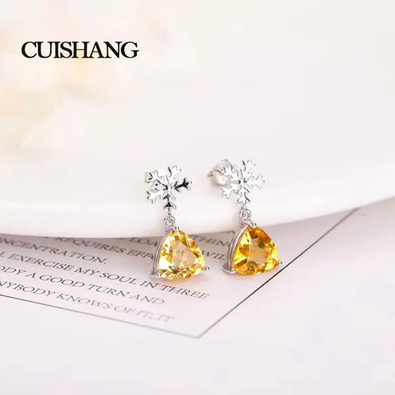 

CSJ Cute design Snow 925 Sterling Silver Fine Jewelry Earring Natural Gemstone Citrine fine wedding Engagement for women