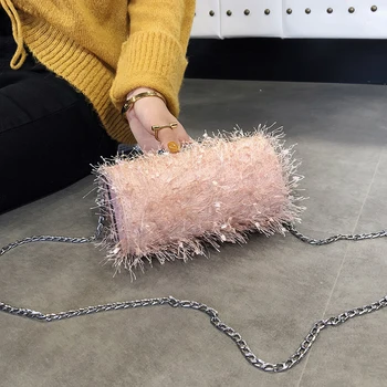 

2018 women's fur bag female shoulder bag 5color simple design +120cn chain mini popular single chain satchel.