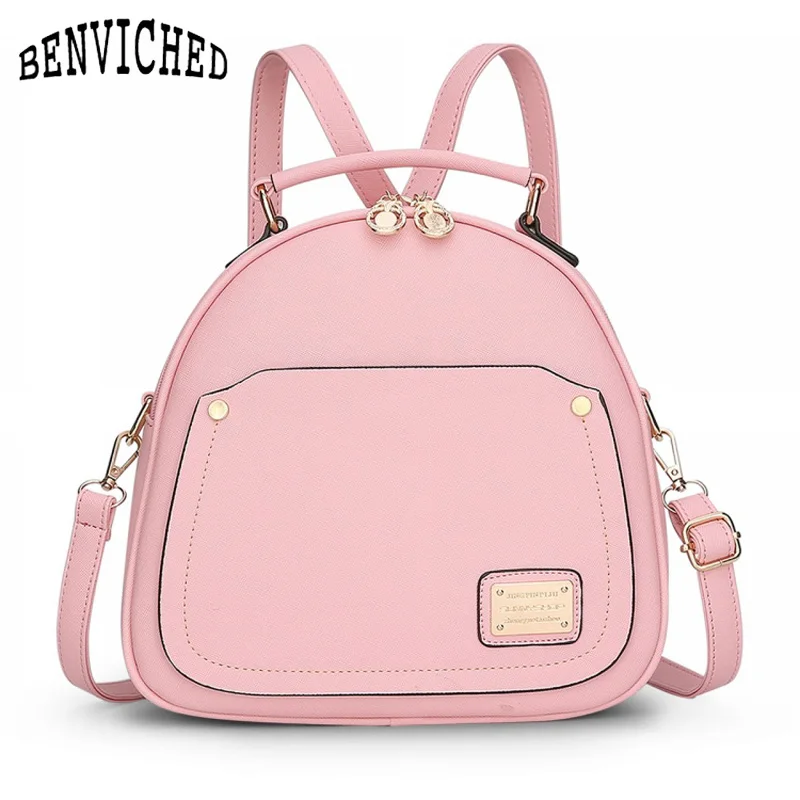 

BENVICHED Candy Color Spring Small Women Backpacks School Bags For Backpacks For Teenage Girls Fashion Leather Backpack S009