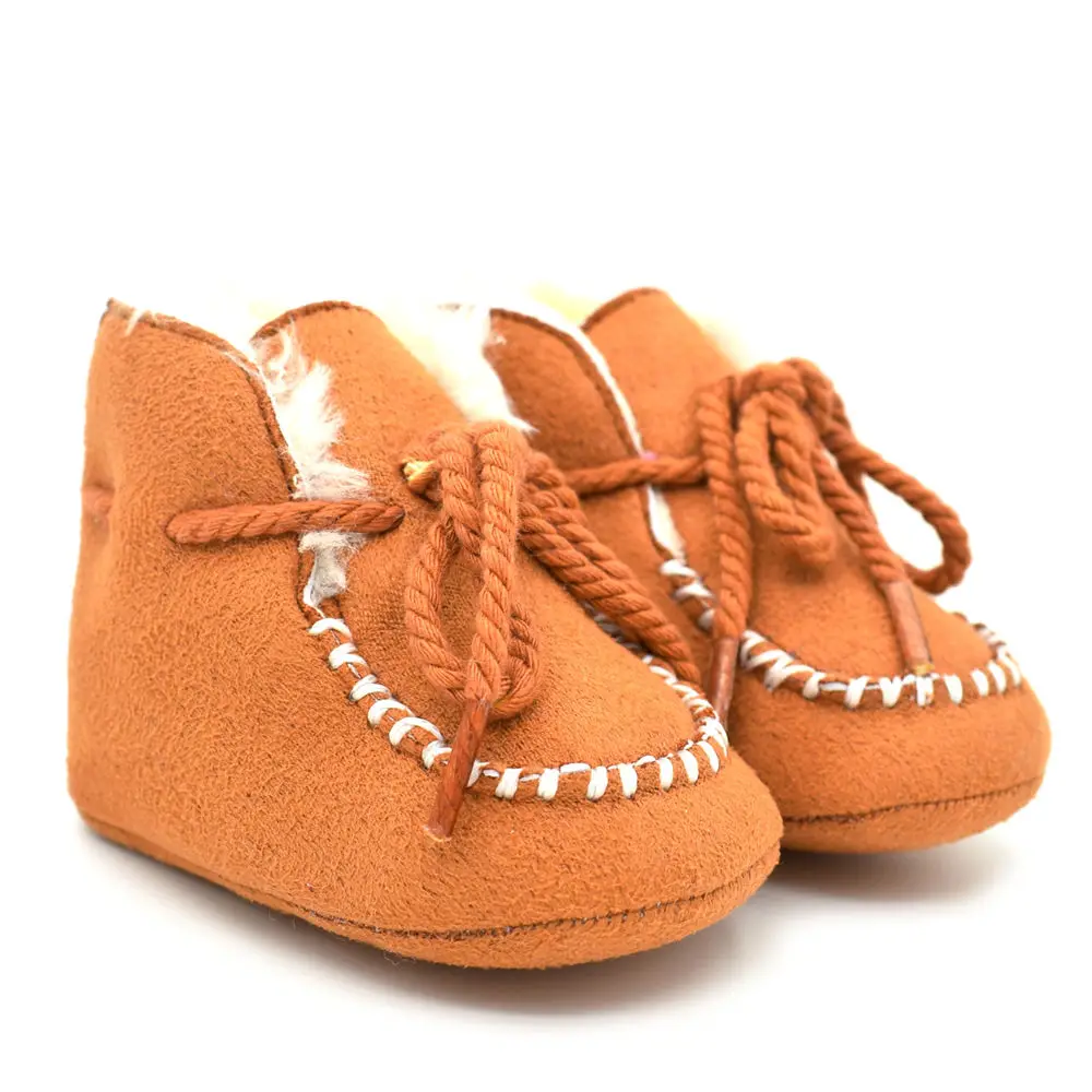 Зимние Стильные теплые шерстяные обуви Детские сапожки из натуральной кожи; ботинки для маленького мальчика меховой новорожденных обувь детская обувь - Цвет: Khaki