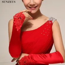 ; Свадебные Вечерние перчатки из красного сатина без пальцев с бисером свадебные перчатки Gant Pour Mariage G59