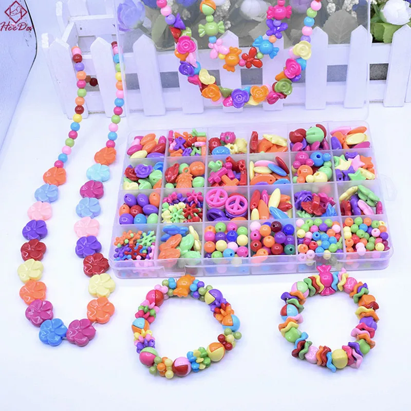 

2018 Fashion DIY Beads Box Set Children Handmade Candy Color Acrylic Bead for Jewelry Making Necklace Bracelet Fun Kids Gift Toy