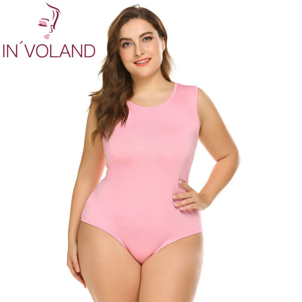 

IN'VOLAND Women Sexy Bodysuits Plus Size XL-5XL Slim Skinny Jumpsuits Sleeveless Solid Romper Larger Overalls Playsuits Big Size
