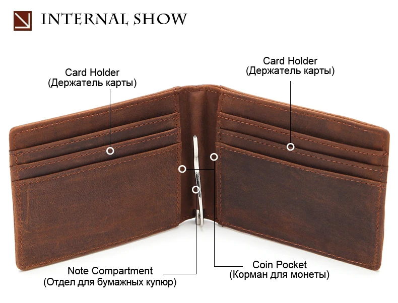 Мужской кошелек с радиочастотной блокировкой и зажимом для денег, минималистичный кошелек Crazy Horse, кожаный бумажник с металлическим зажимом, кошелек из натуральной кожи, ультратонкая сумка для кредитных карт