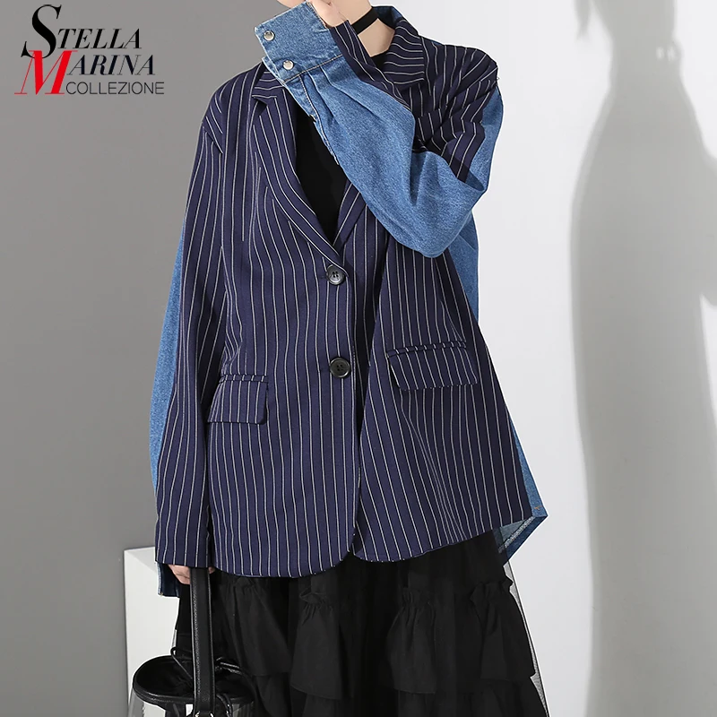 2018 Korean Style Women Blue Denim Patchwork Jacket Coat