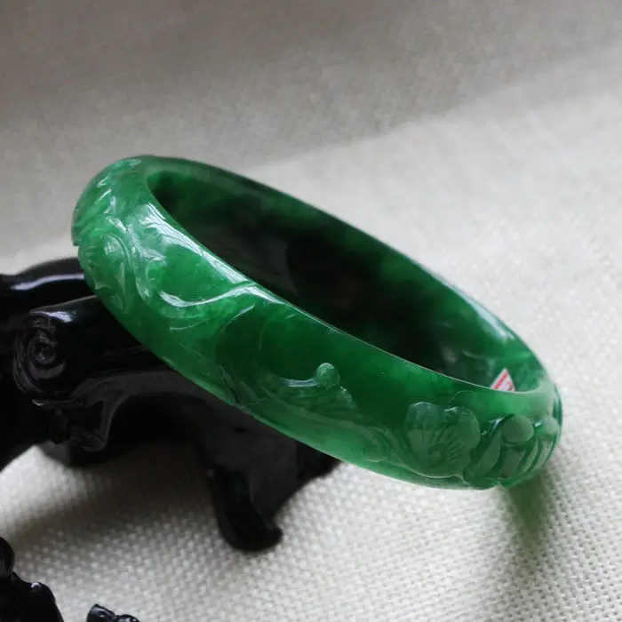 

A846 Vintage Chinese Hand-carved Emerald Green stoneite stone Bracelet Bangle 58mm 10.20 40