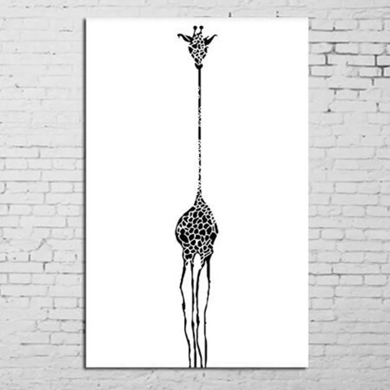 

Black Giraffe Pictures Gift Modern Home Decor Wall Art Handpainted Abstract Cartoon Oil Paintings on Canvas Large White Painting