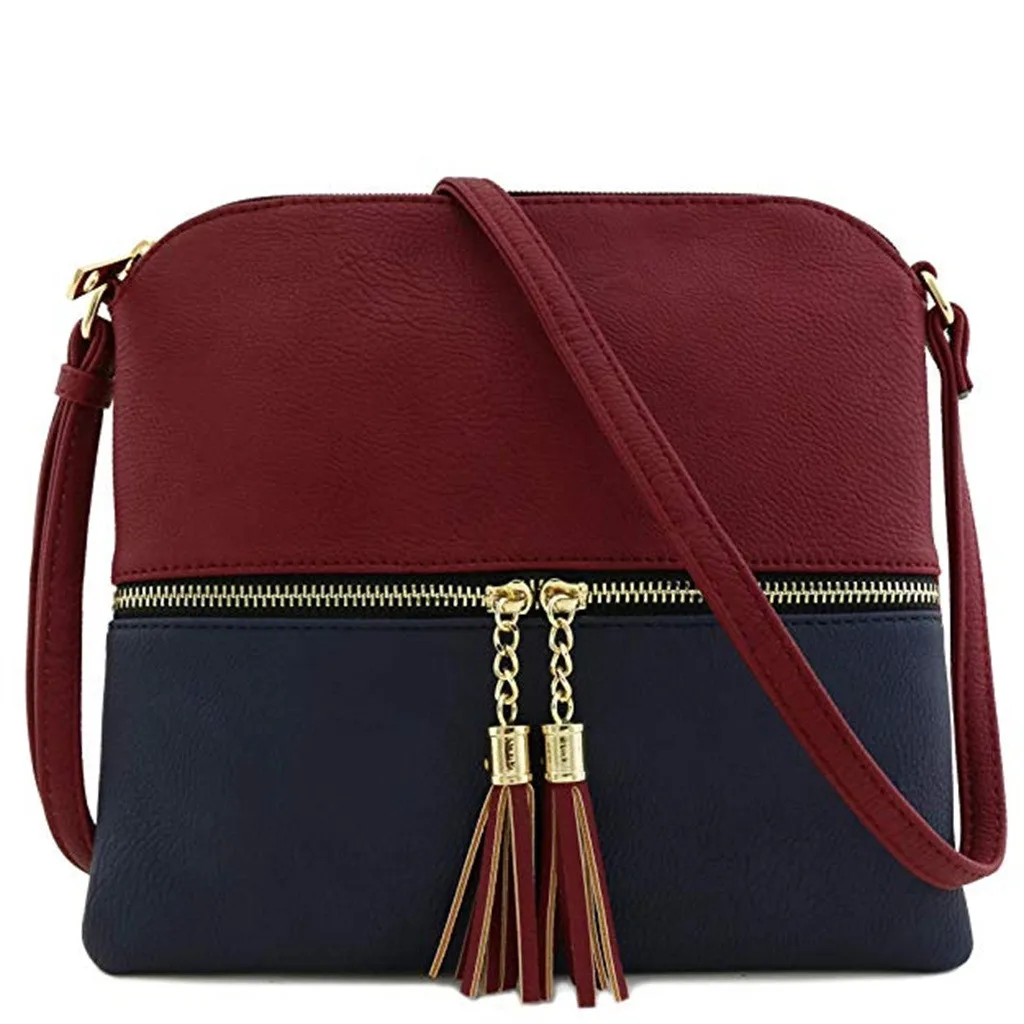 Maison Fabre Fashion Women Leather Crossbody Bag Hit Color Tassel Shoulder Bags Luxury Women Handbag Zipper Messenger Bag No28