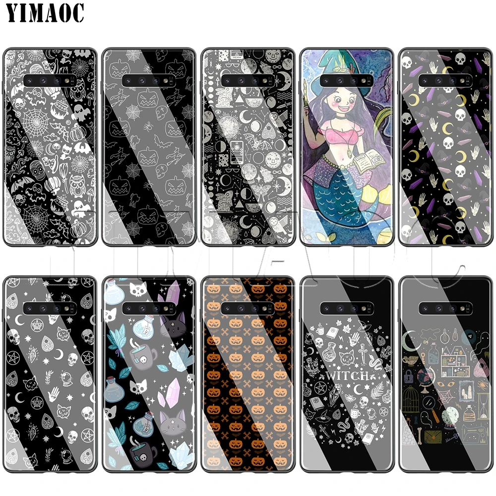 Стеклянный чехол YIMAOC с узором ведьмы на Хэллоуин для Samsung Galaxy S7 S8 S9 S10 Note 8 9 10 Plus A50 A10