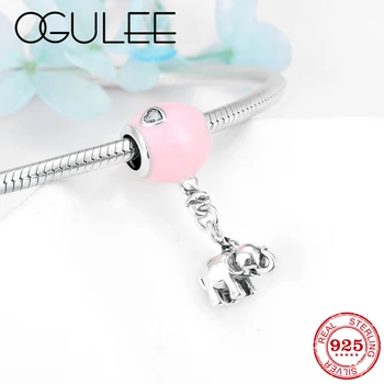 

100% Authentic 925 Sterling Silver Pink balloon and elephant Enamel beads Fit Original Pandora Charm Bracelet Jewelry making