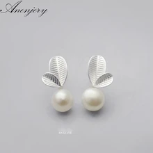Anenjery 925 пробы серебряные серьги для женщин девушек бутон лист серьги-гвоздики из искусственного жемчуга oorbellen pendientes S-E564