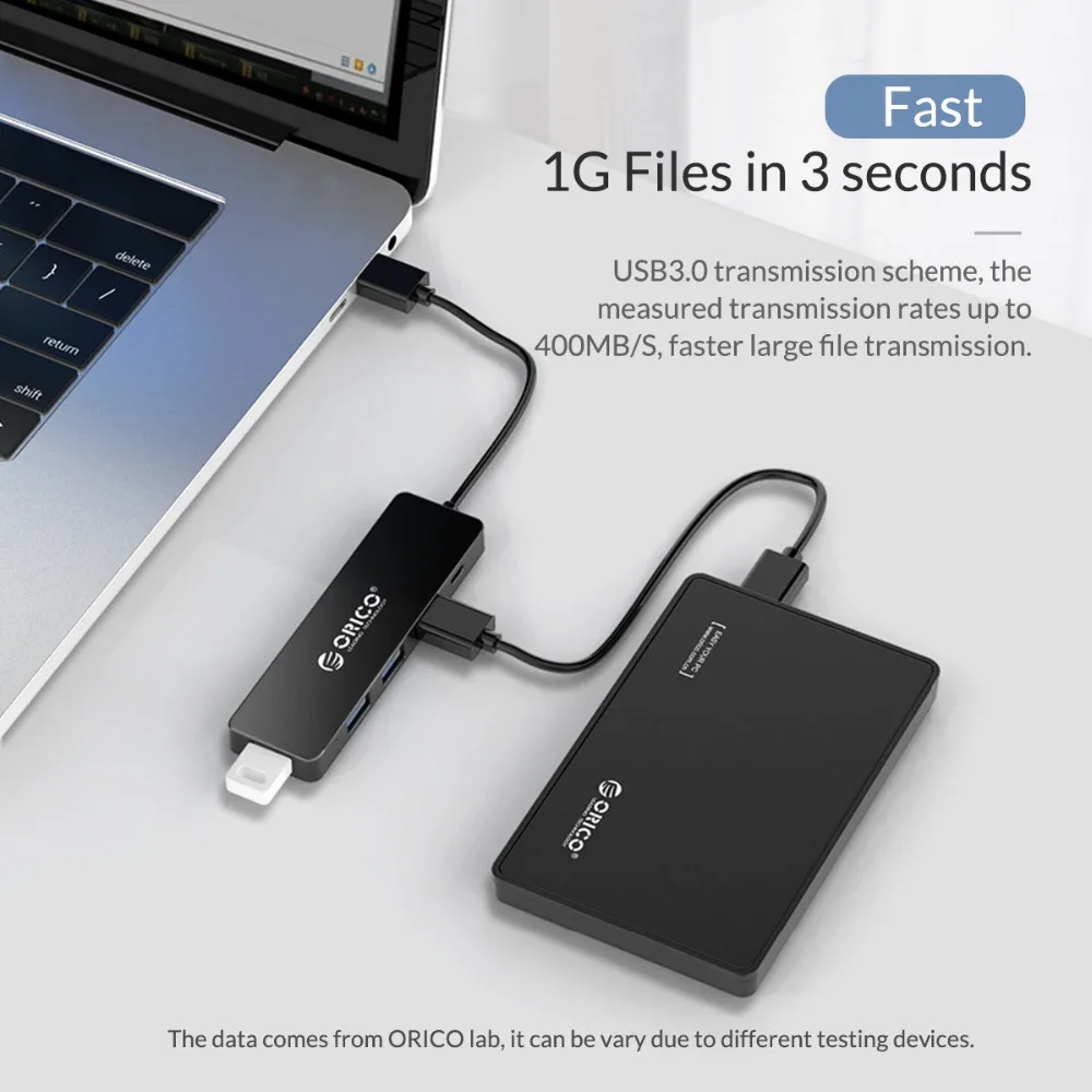 ORICO USB3.0 концентратор с интерфейсом питания мульти 4 порта USB разветвитель OTG адаптер Поддержка 5 Гбит/с 12 ТБ HDD для ПК компьютер Ноутбук