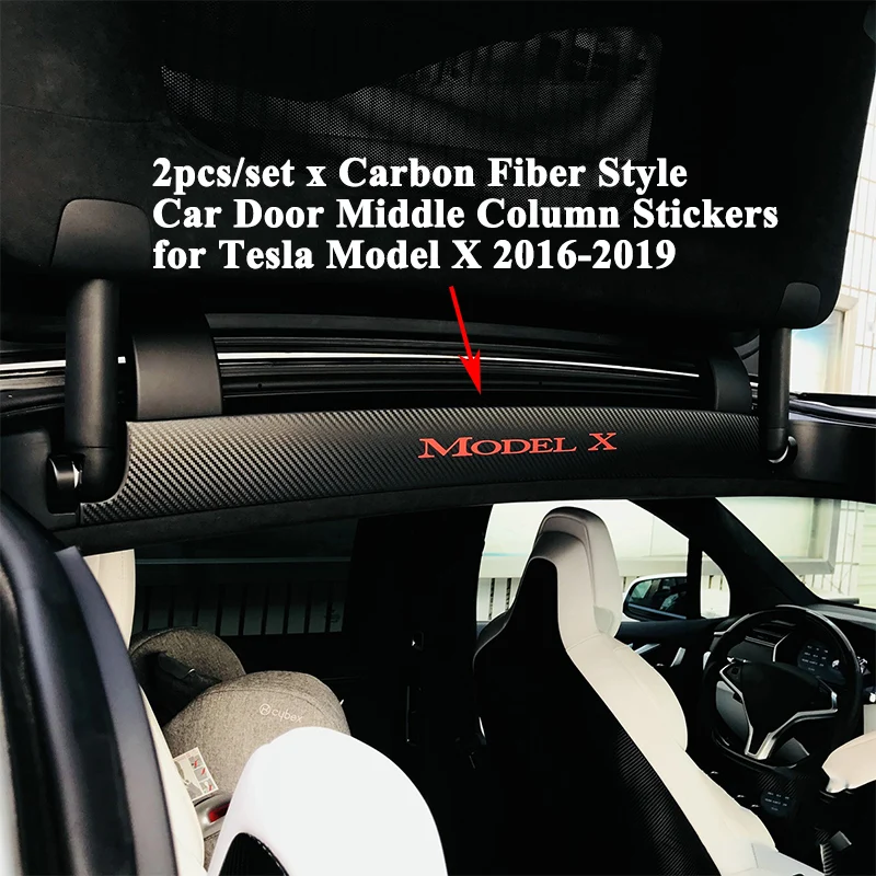 

2pcs/set Carbon Fiber Style Car Door Middle Column Pillar Logo Sticker Decoration Cover Accessories for Tesla Model X 2016-2019