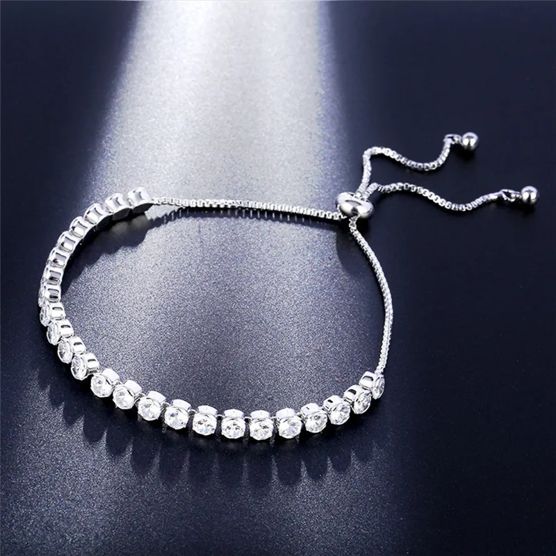 

ROMAD Adjustable Crystal Bracelet for Women full Round Zircon 3mm 4mm CZ Bracelet&Bangle Silver Chain Female Luxury Bracelet R4