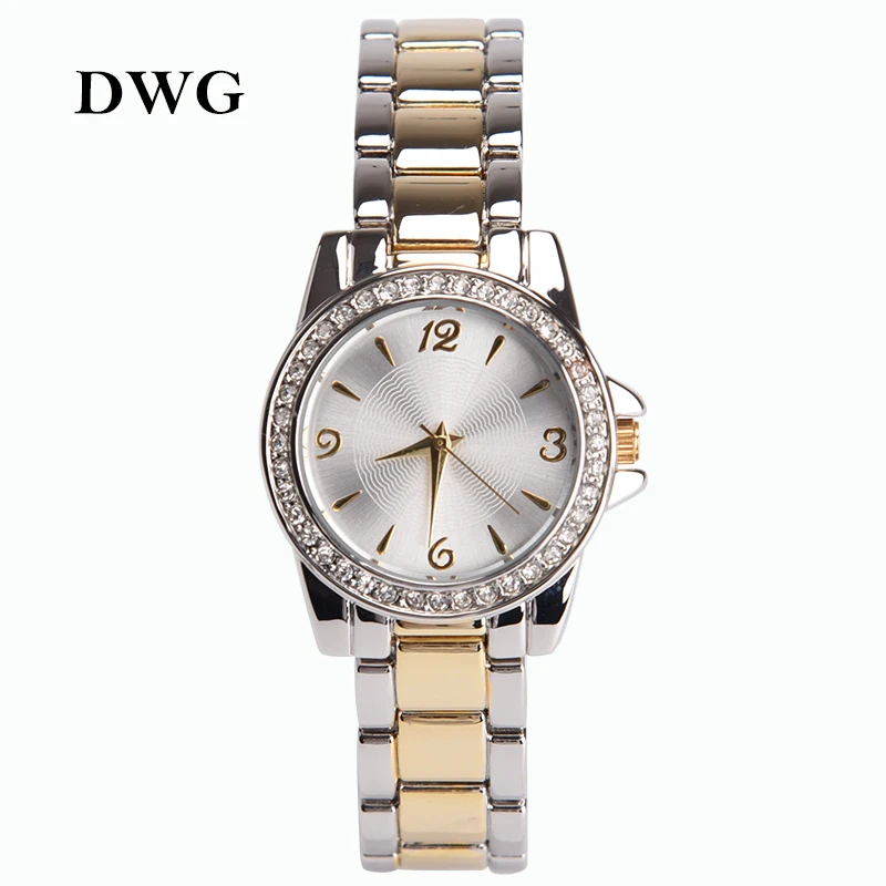Supper Thin Two Tone Silver Gold Analog Quartz Watch Stainless Steel Bracelet Ladies Wrist Watches Crystals