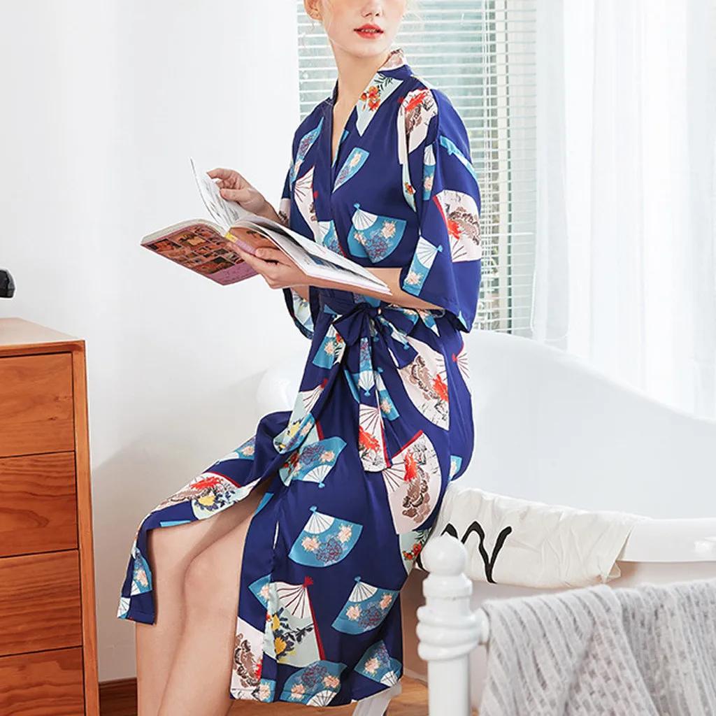 Женский пикантный Шелковый Атласный халат длинные ночные халаты больших размеров женские пижамы халат нижнее белье с принтом пижамы женская накидка