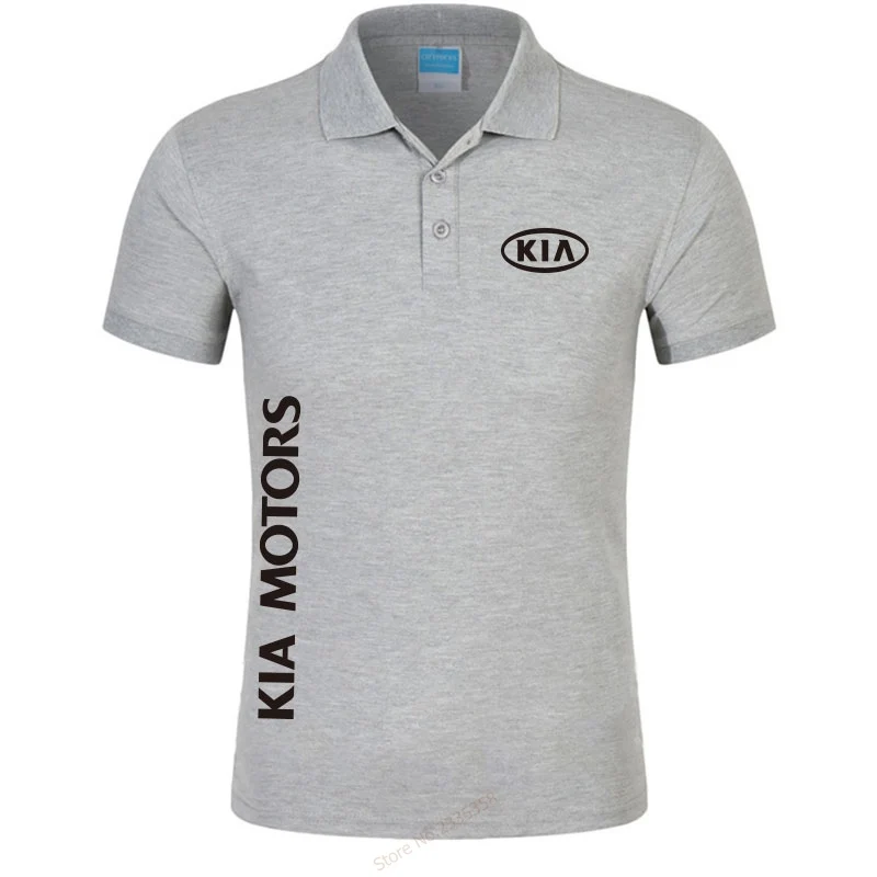 Новая короткая рубашка-поло, Мужская брендовая одежда KIA Motors, Мужская рубашка поло, высокое качество, хлопок, одноцветные Топы - Цвет: Серый