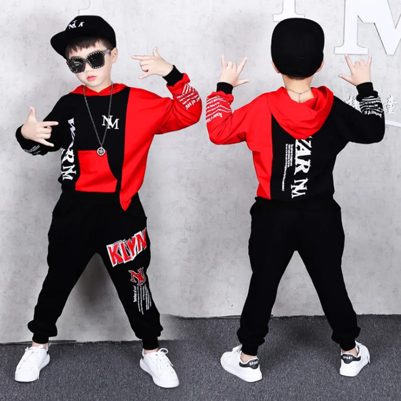 

2 Pieces Suit Kids Teenage Boys Clothing Sets Hip-hop Dancing Sports Tracksuits Cotton Hooded Top + Trousers Boys Autumn Outfits