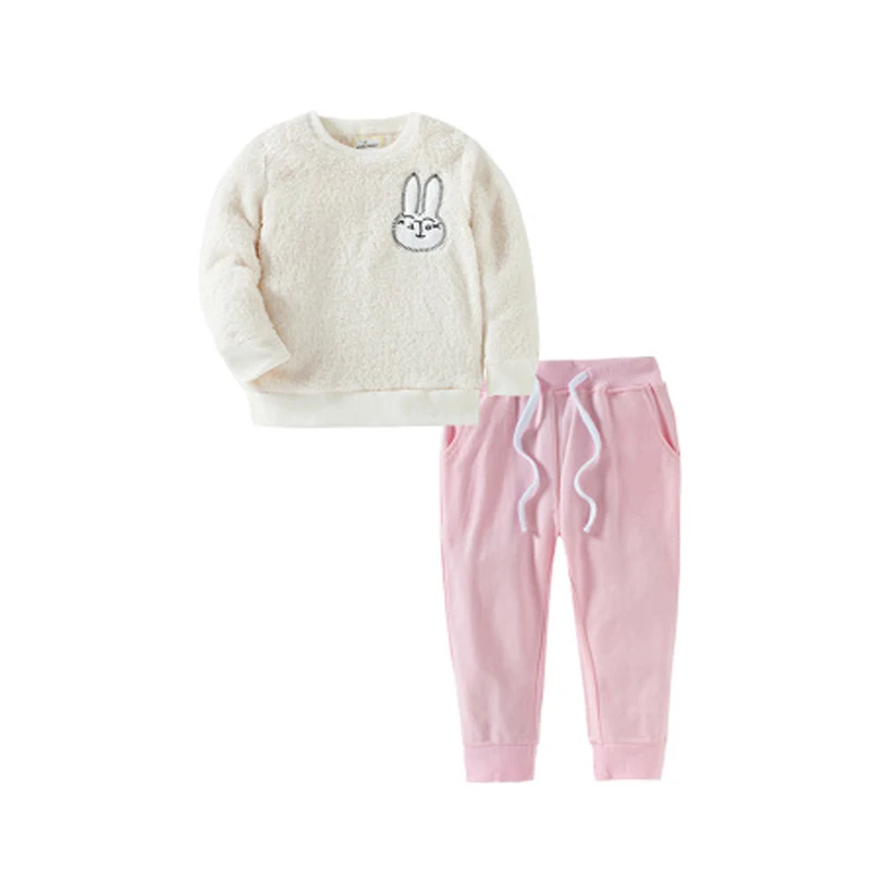 

BINIDUCKLING Baby Girl Winter Autumn Clothes Cartoon Rabbit Cotton Artificial Wool Long Sleeves Pullover+Pants Warm Set For Kids