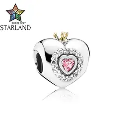 Starland 925 пробы 100% серебряный европейский Лидер продаж розовый принцесса сердце корона ювелирные изделия Fit Девушка