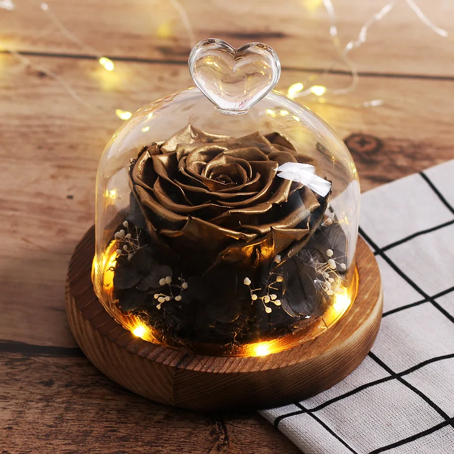 

Rose In Glass Dome Exclusive Real Eternal Immortal Rose Led Lamp Valentine's Day Birthday Christmas Mother Day Giftblack Rose