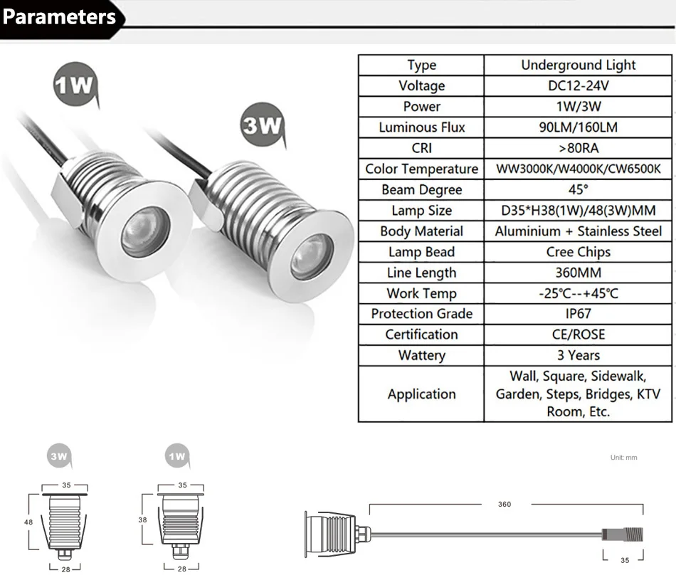 1w 3w Led Buried Lights 1