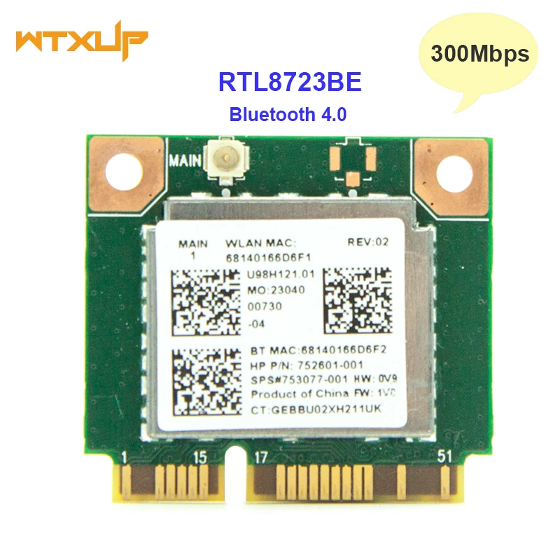 Wifi 300 Мбит/с+ Bluetooth 4,0 MINI PCI-E карта для RTL8723BE SPS 753077-001 wifi сетевая карта для Hp 470 455 450 G2