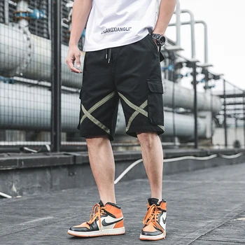 

Streetwear Casual Mens Shorts Summer Fashion Cotton Pockets Cargo Shorts Men Knee Length Man Short Pants