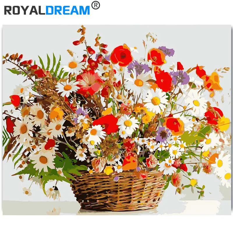 ROYALDREAM Flower basket DIY Digital Oil Painting By Numbers Europe Abstract Canvas For Living Room Wall Art | Дом и сад