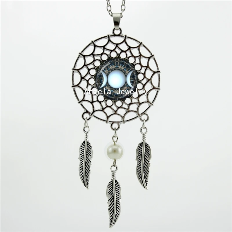 

HZShinling Trendy Style Triple Moon Goddess Necklace Dreamcatcher Pendant Moon Goddess Jewelry Dream Catcher Necklace DC-00322