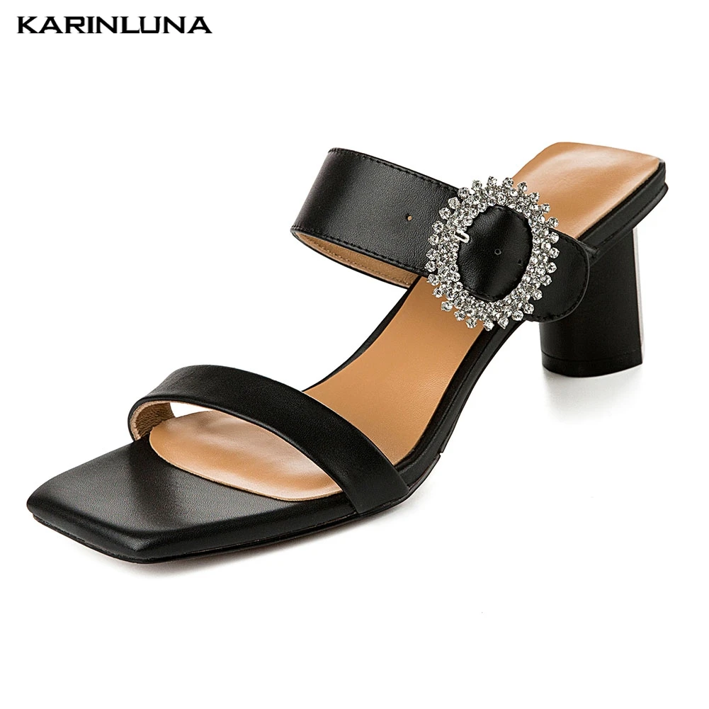 

Karinluna 2019 Summer Women Shoes Big Size 33-42 Genuine Leather Fashion Crystal Elegant Party Sandals Shoes Woman