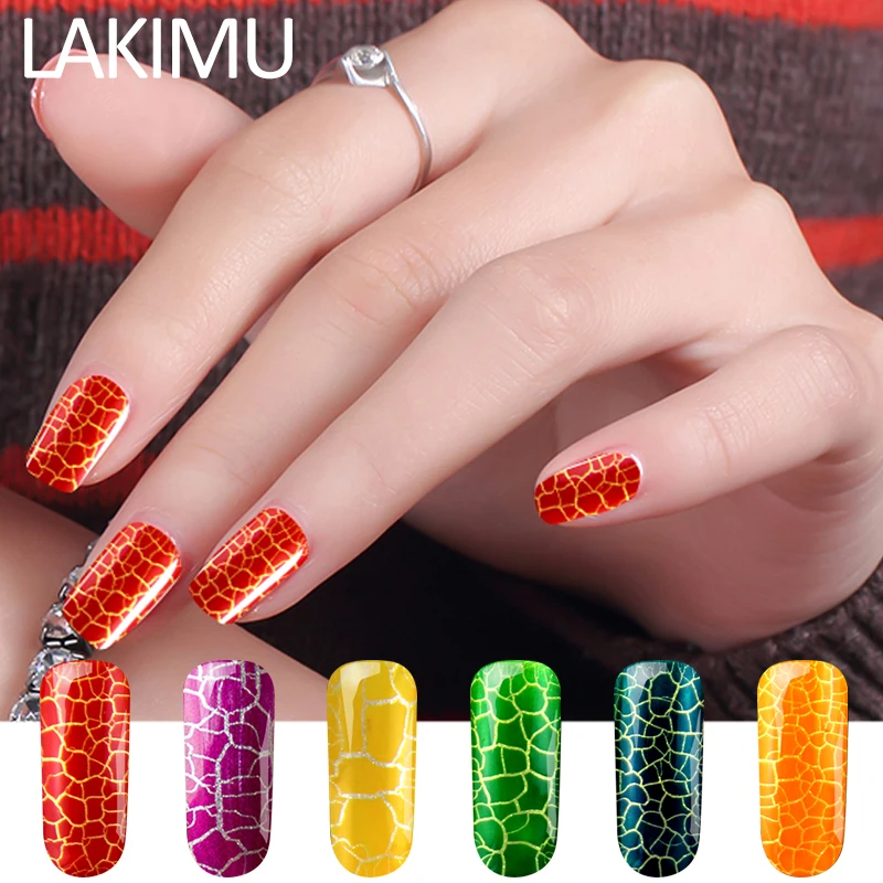 Lakimu полу постоянный УФ гель лак Лаки Crackle Shatter для ногтей Soak Off 12 Красочные