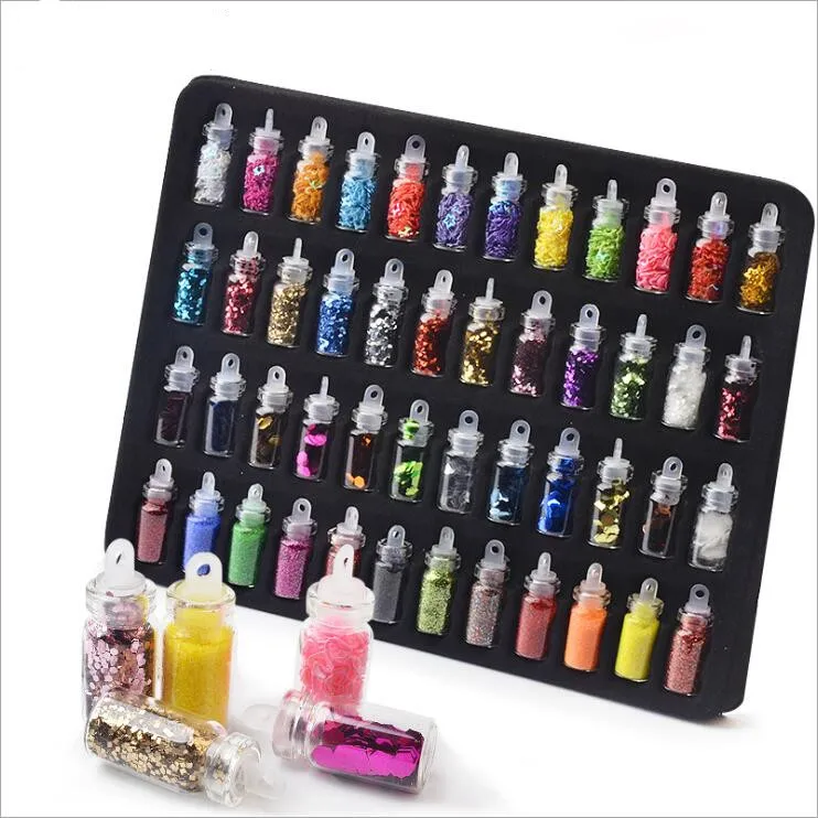 BELESHINY 48 botellas/paquete de polvo de brillo de uñas fitness decoración de mujeres shell perlas de perla mini botella de encanto de Arte de uñas