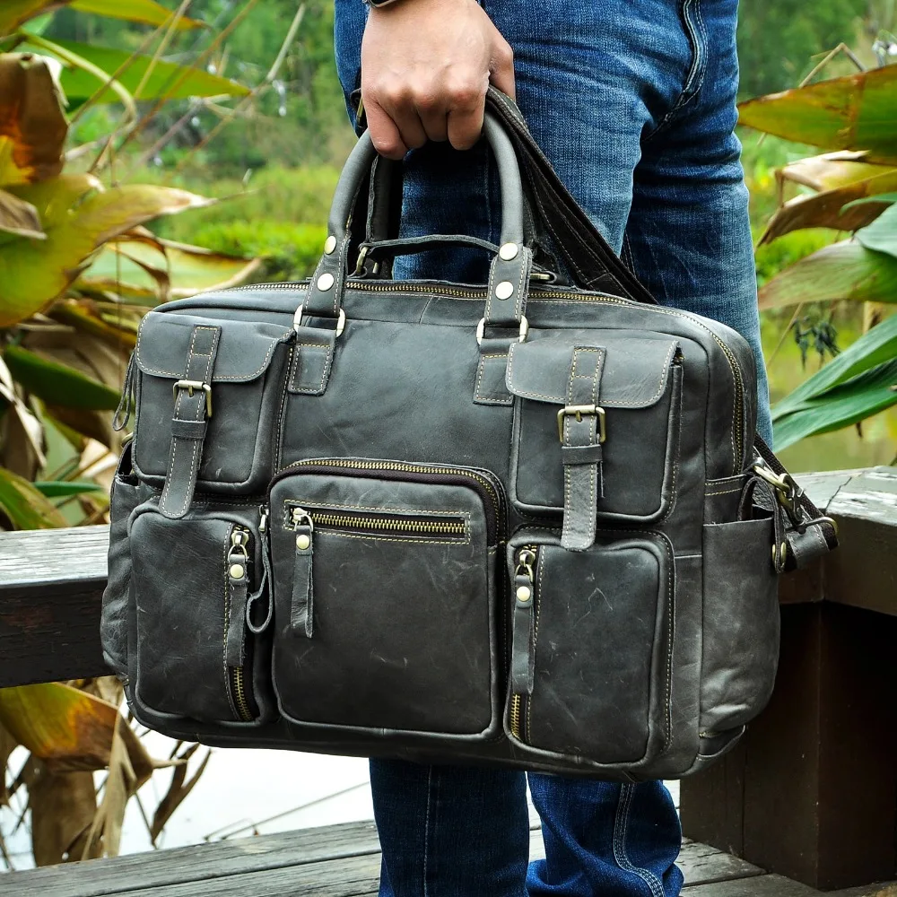 Мужской портфель из натуральной кожи в античном стиле, большая вместительность, деловой портфель, 15,6 дюймов, чехол для ноутбука, сумка-мессенджер, портфель 3061-b