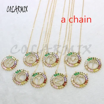 

10 pcs rainbow zircon letters pendants necklace crystal letters jewelry for women trendy jewel gift for women 9376