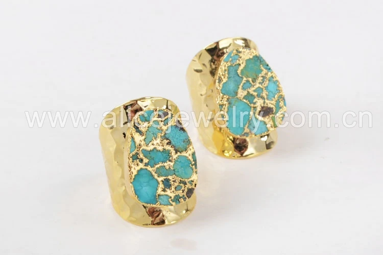 BOROSA Druzy, натуральный голубой камень, золотой цвет, медное кольцо,, новые кольца Drusy из натурального камня, ювелирные изделия в подарок G1284