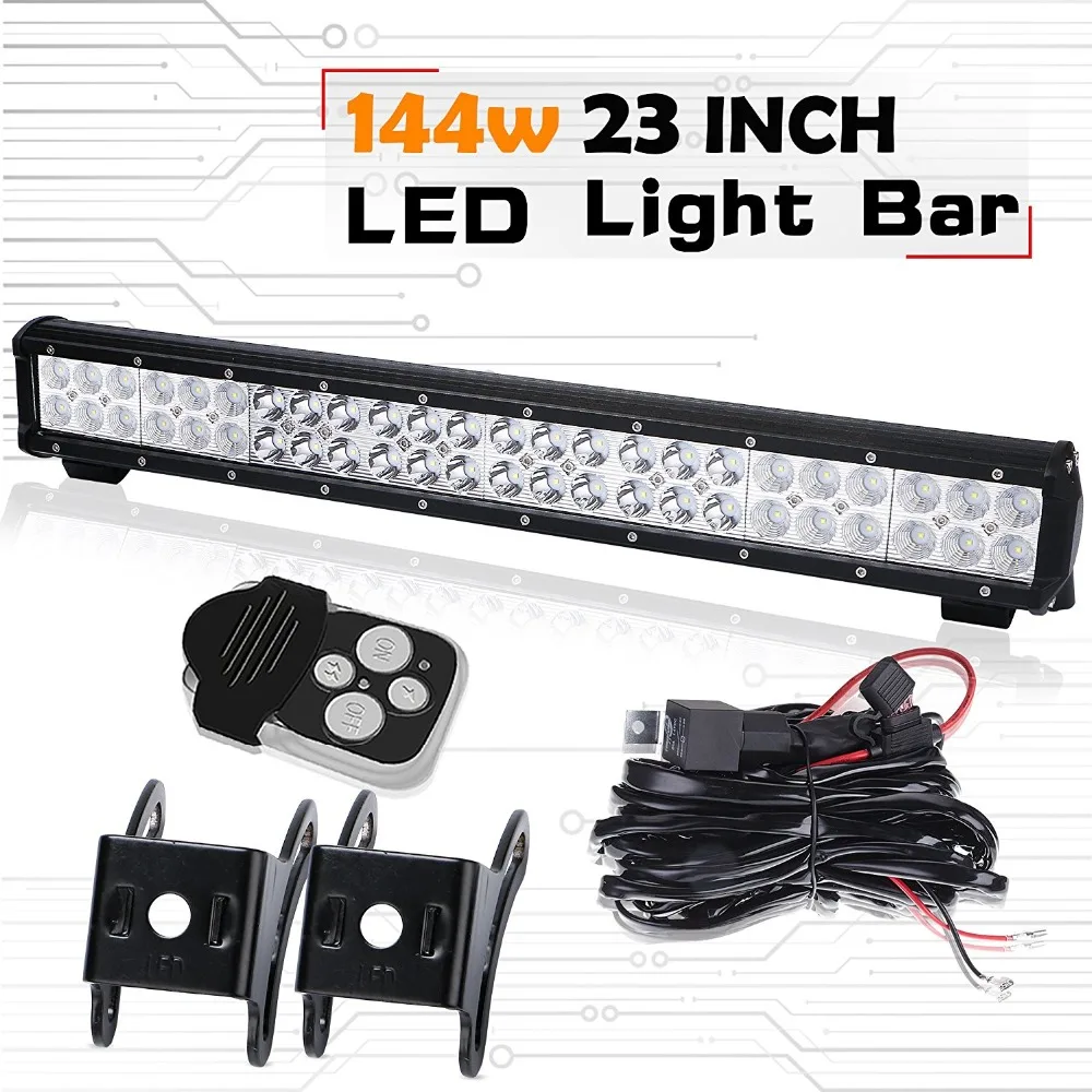 144w 23In Grille Bull Bar Front Rear Bumper Backup Straight Spot Flood