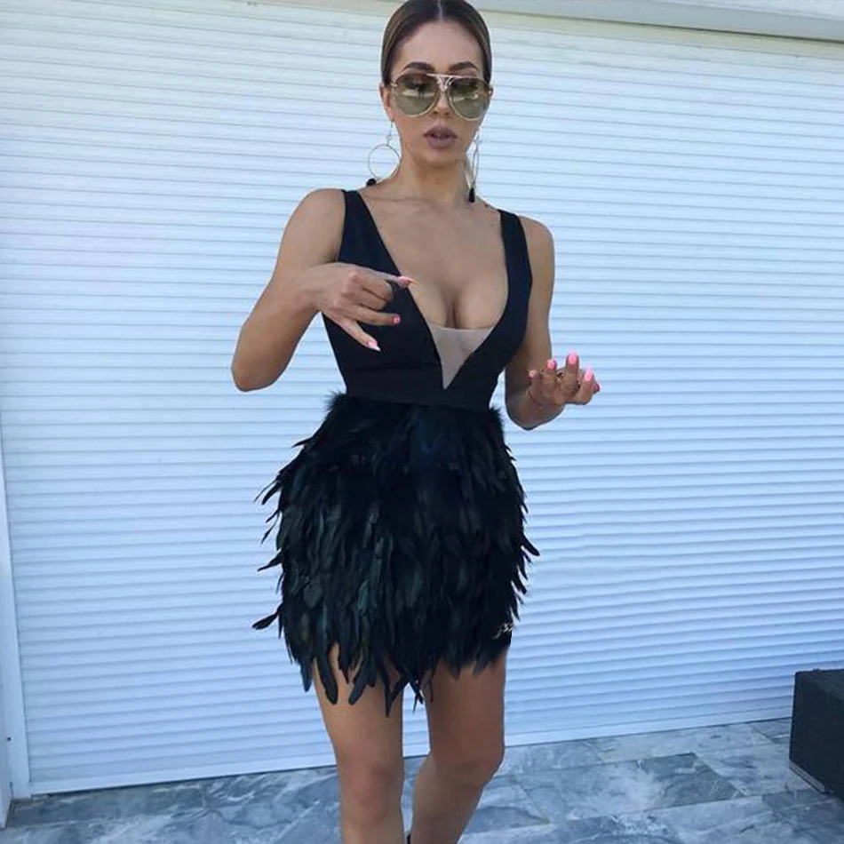 ADYCE-Summer-Women-Bandage-Dress-Vestidos-Verano-2018-Black-Feather-Sexy-Deep-V-Neck-Tank-Clubwear (3)
