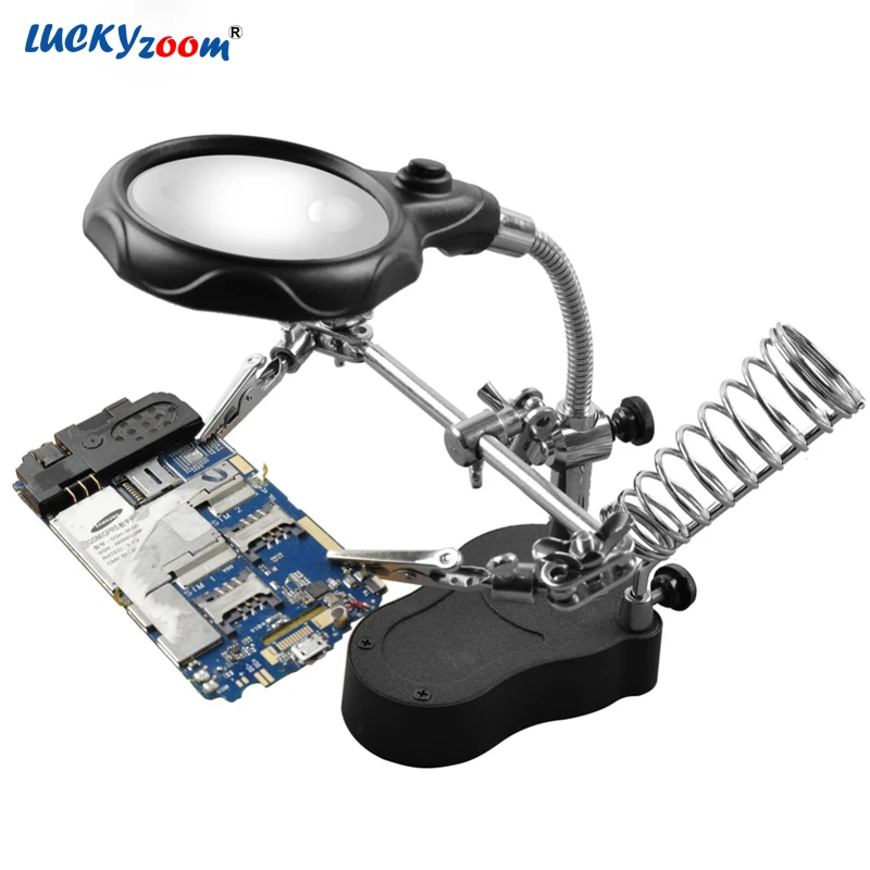 

3.5X 12X Welding LED Magnifier Helping Hand Illuminated Magnifying Glass Jewelry Loupe Third Hand Soldering Reading Repair Lupa