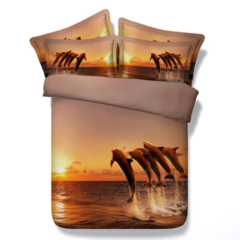 

Sunset sea 3D dolphins bedding set twin queen king super king size Modal cotton bed duvet cover set bedsheet bedlinen bedclothes
