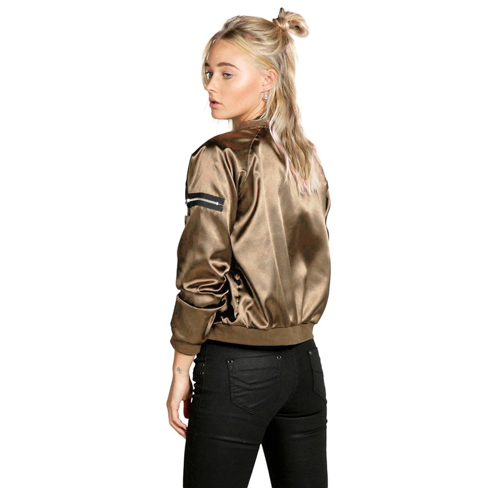 discount  ZYFPGS 2019 Coat Female Autumn Plus Size Bomber Jacket Women Sleeve Pocket Bright Fabric Harajuku Z