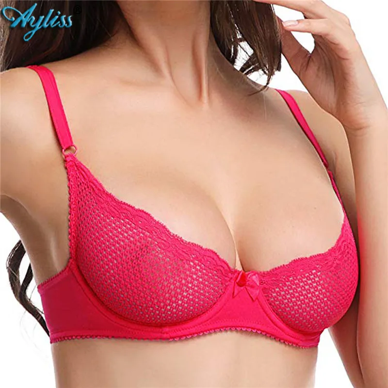 

Ayliss Sexy 1pc Neon Pink Lace Push Up Bra Ultra Boost Brassiere Plus Size Bras For Women Cup A-DD