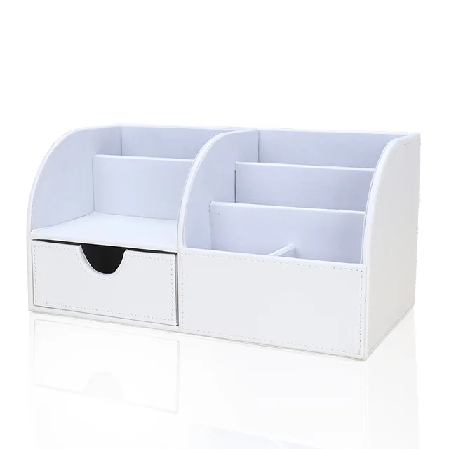 6 Slots Half PU Leather Office Desk Organizer Desktop Stationery Storage Box Pen Holder  Organizer For Office