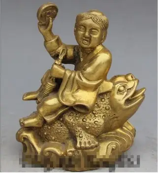 

YM 306 6" Chinese Gild He He Two immortal lotus leaf flower basket skep Statue