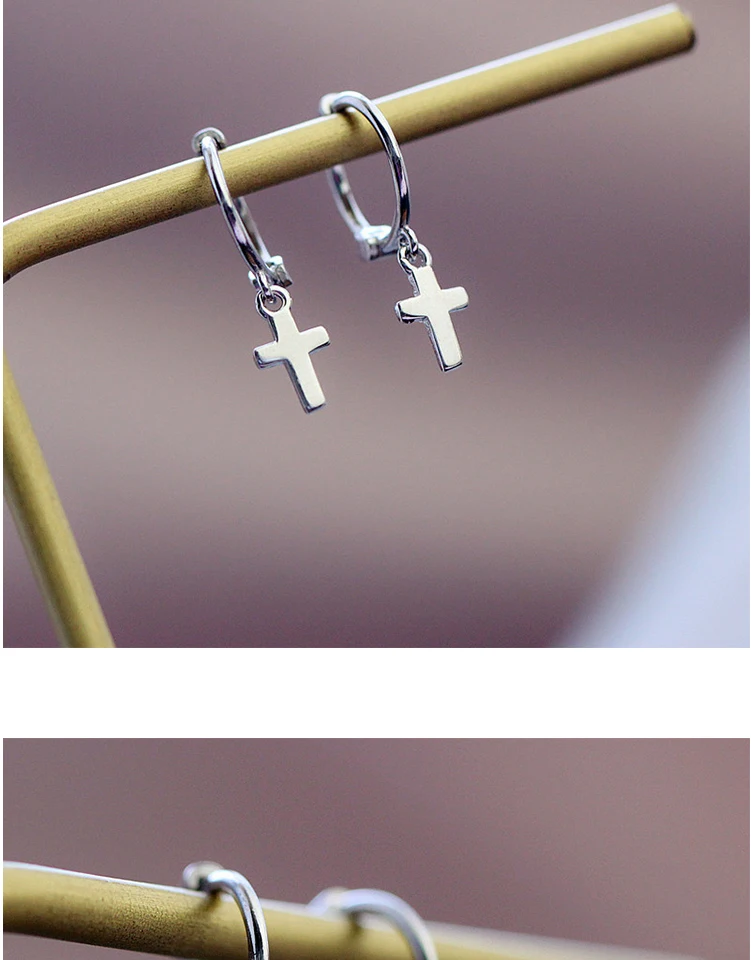 New Fashion Small Cross Hoop Earrings for Women Exquisited 925 Sterling Silver Ear Piercing Huggie Earring Pendientes Aro Plata (5)