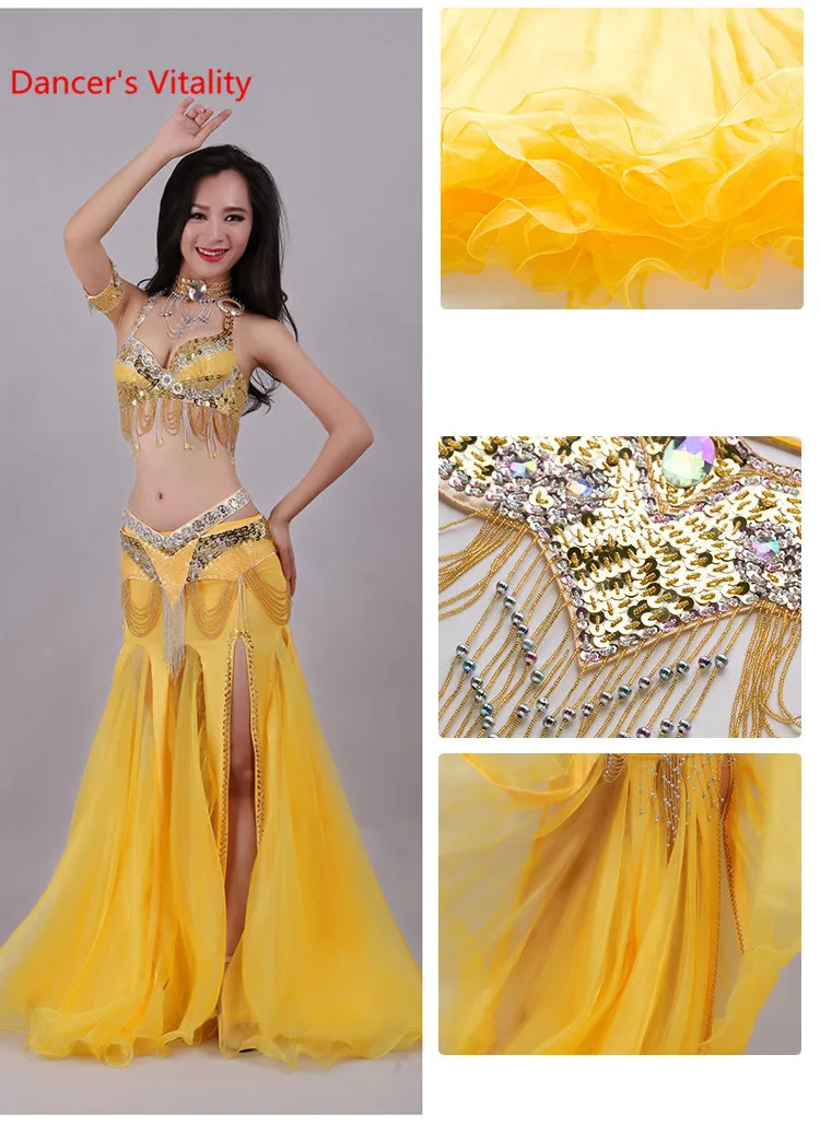 Handmade Beaded Embroidery Bra Skirt Belly Dance Costume For Women Oriental Dress For Dance set custom made Free Shipping