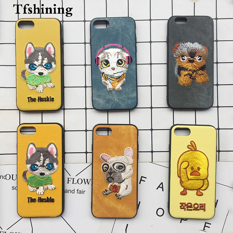 

Tfshining Cute 3D Embroidery Cover Case For iPhone XS Max XR X 6 6s 7 8 Plus Soft Full Dog Teddy Pug Husky Dog Mobile Phone Case