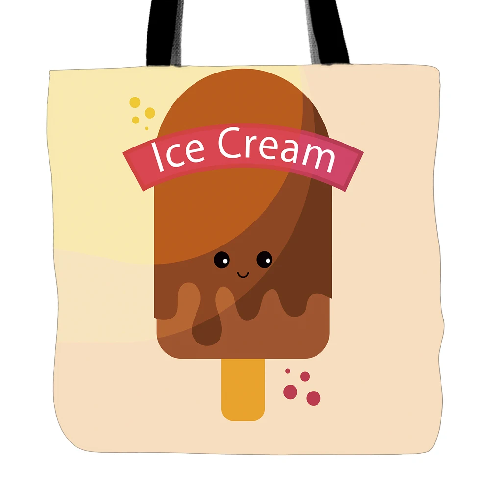 Sweet Ice Cream Printed Tote Bag For Shopping Travel Women Double Sided