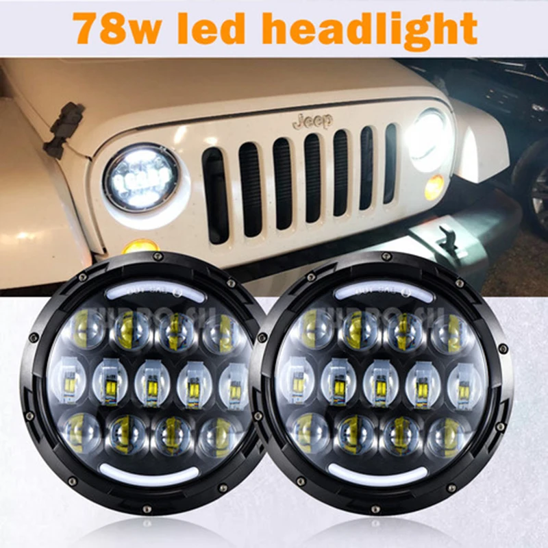 

7 Inch 78W Led Headlights Turn Signal Angel Eye Running Light 5D Lens For Jeep Wrangler Offroad Harley Motorcycle